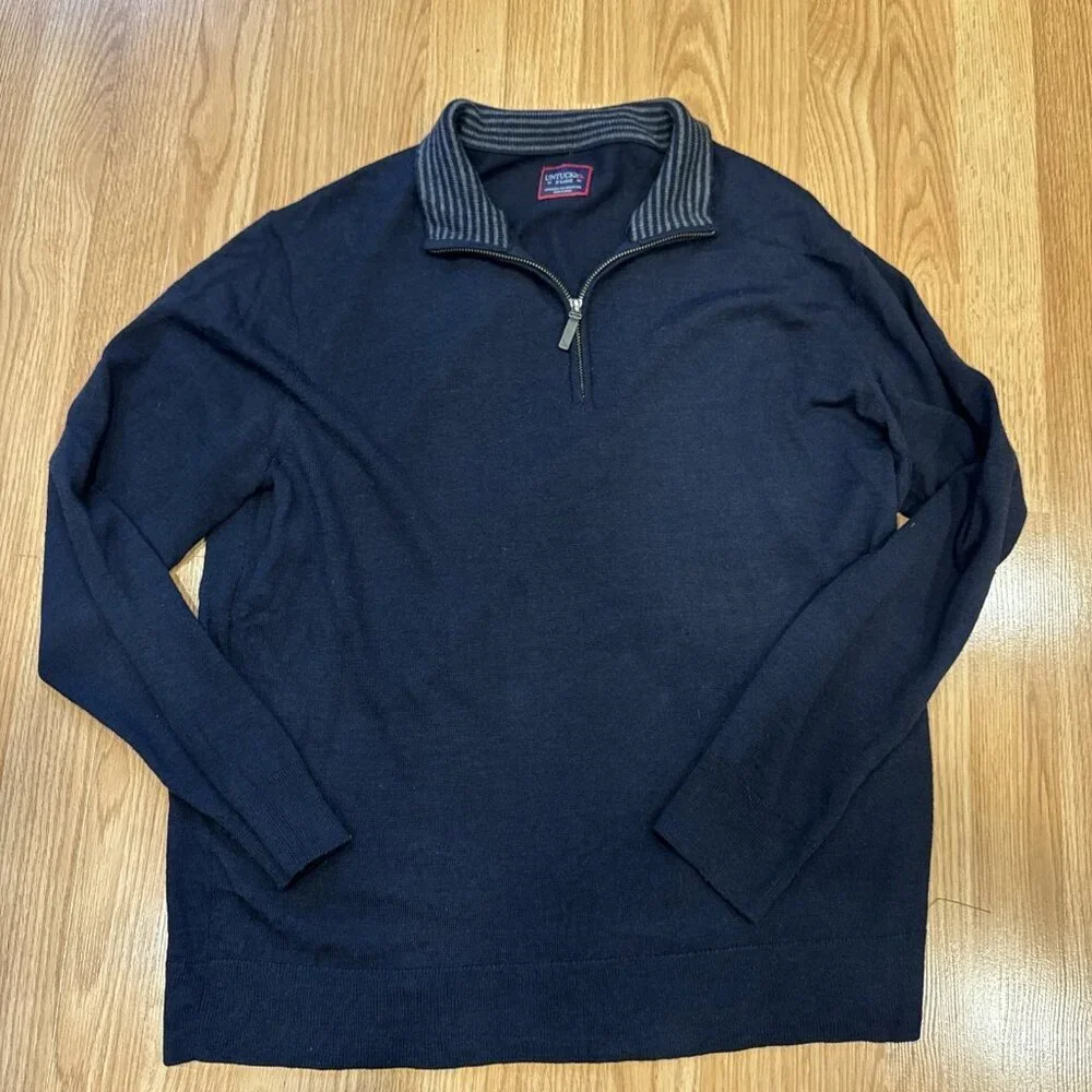 UNTUCKit Merino Wool Quarter Zip Sweater Men XL Navy Blue Belguerdo‎ Style